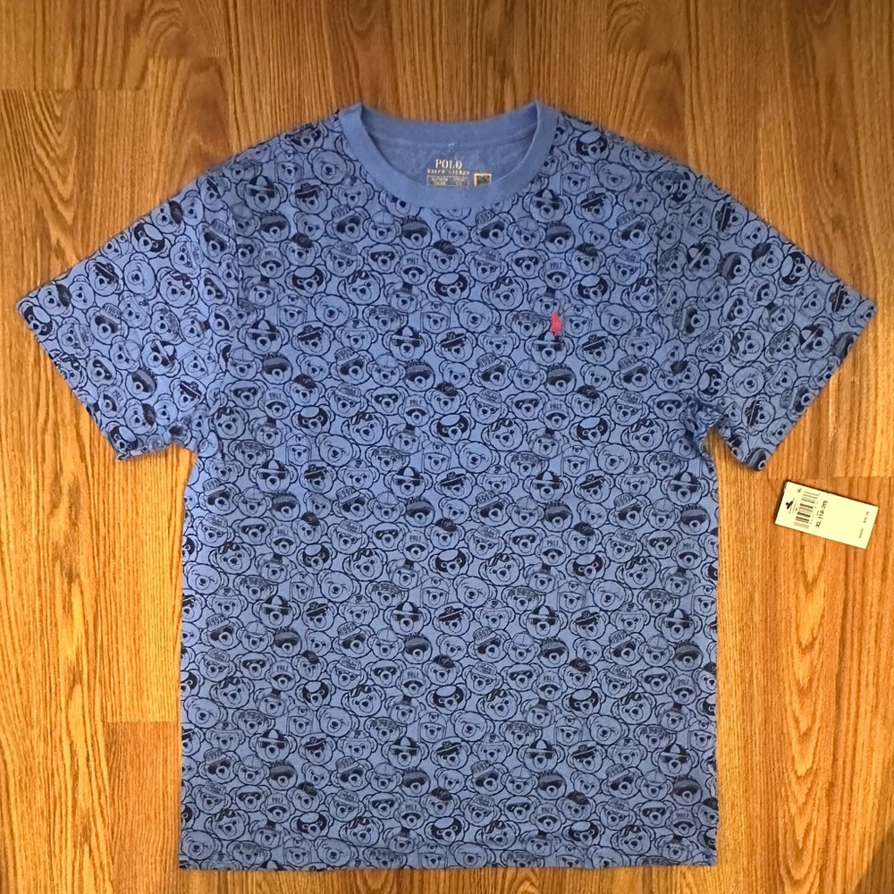 Polo Ralph Lauren Boy’s Blue Polo Bear Cotton Jersey Tee, Size XL (18-20)